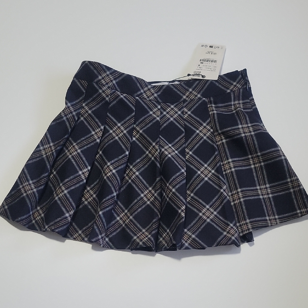 Zara Blue Checkered Pleated Skirt 14